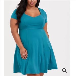 Ponte Skater Dress in Aqua with Sweetheart Neckline